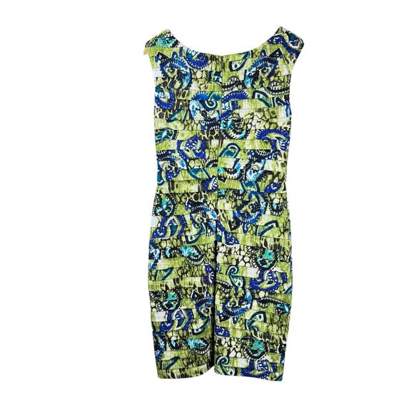 Adrianna Papell NWT Banded Jersey Green Colorful Print Layered Sheath Dress - Picture 8 of 13